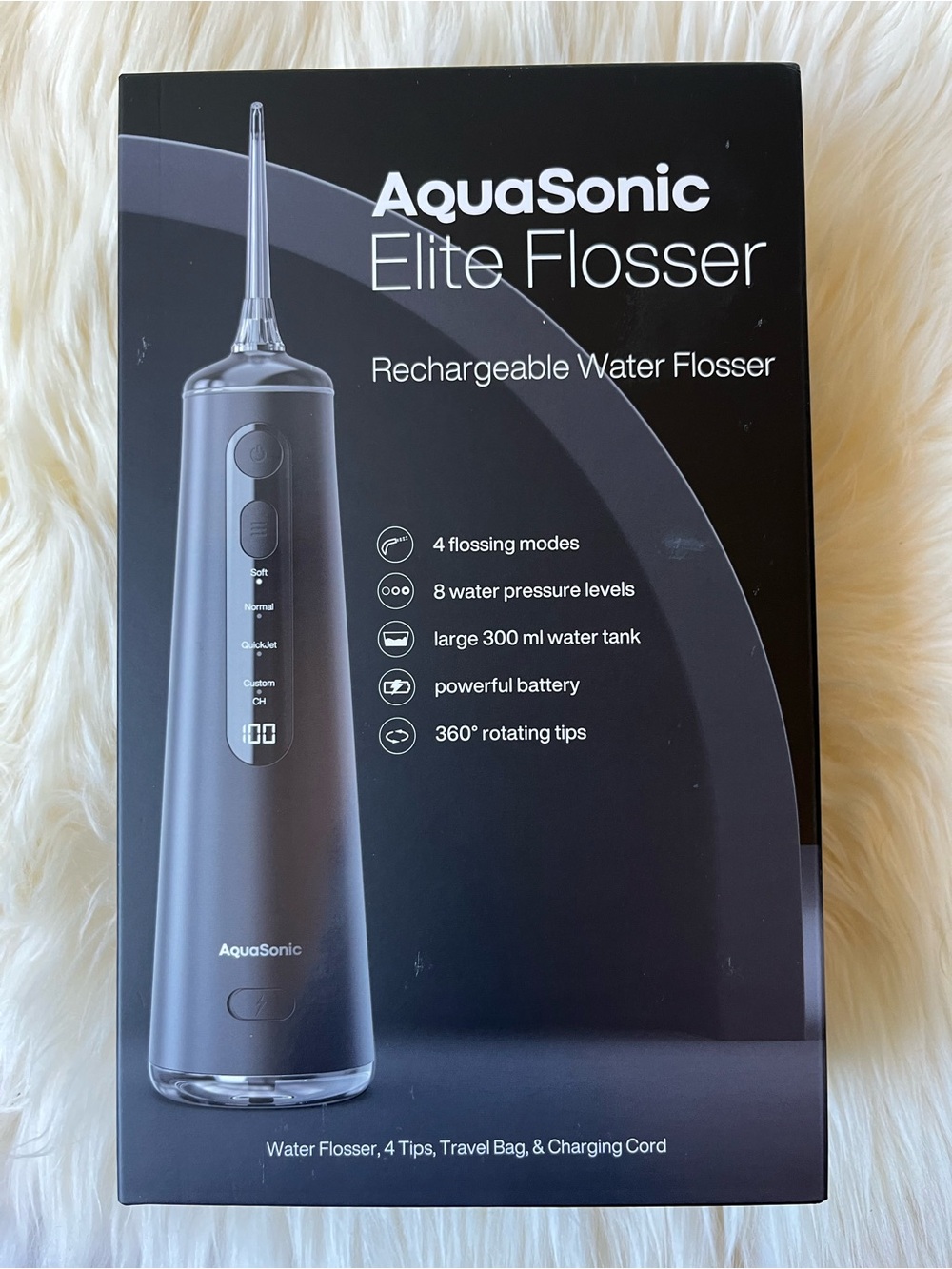 NWT AquaSonic Elite Flosser with 4 Tips, Travel Bag & Charging Cord Rechargeable